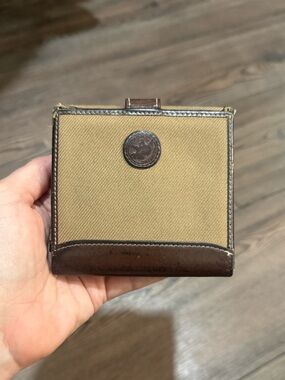 Vintage Hunting World Leather Canvas Wallet Brown Made In Italy Distressed Rare